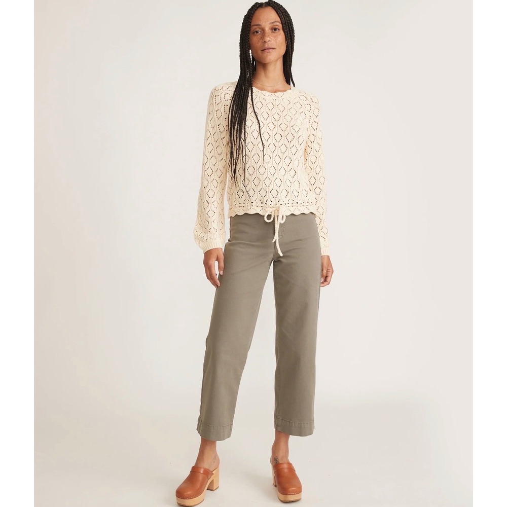 Marine Layer Bridget Crop Pant AOlive Green High Rise Wide Leg Size 4